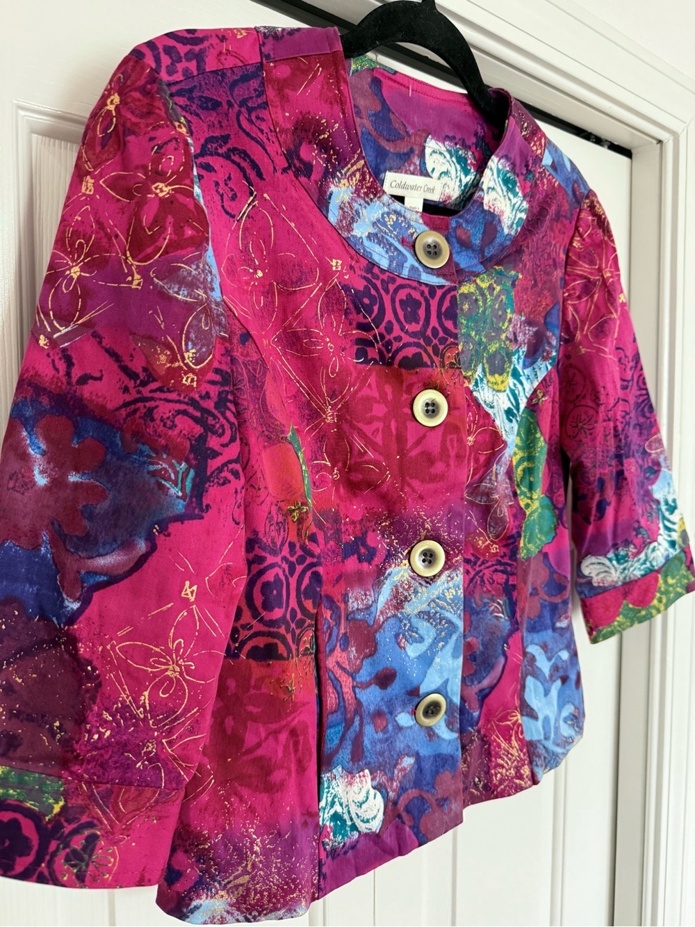 Coldwater Creek Metallic Patchwork Art Jacket Blazer Pink Boho Chic P8 - Picture 5 of 9